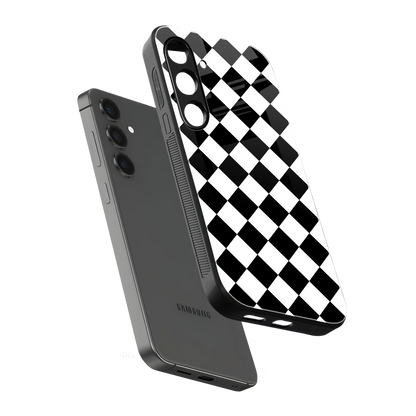Diamond Check sleek samsung galaxy s24 cover with tempered glass back and TPU edges