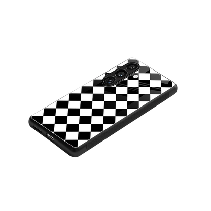 Diamond Check stylish phone case for samsung galaxy s24 | glossy glass and slim fit
