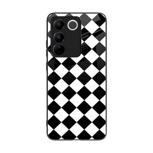 Diamond Check back phone cover | glass case for vivo v27 5g