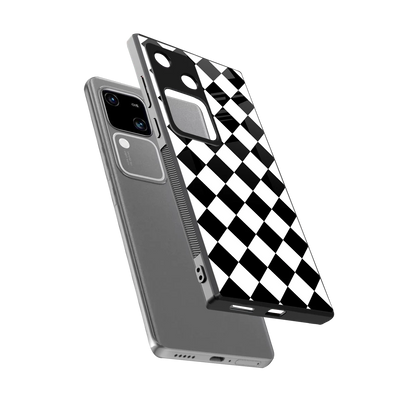 Diamond Check sleek vivo v30 cover with tempered glass back and TPU edges