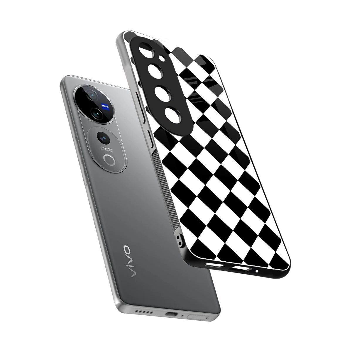 Diamond Check sleek vivo v40 pro cover with tempered glass back and TPU edges