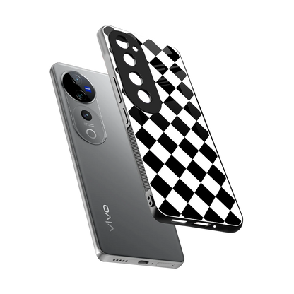 Diamond Check sleek vivo v40 pro cover with tempered glass back and TPU edges