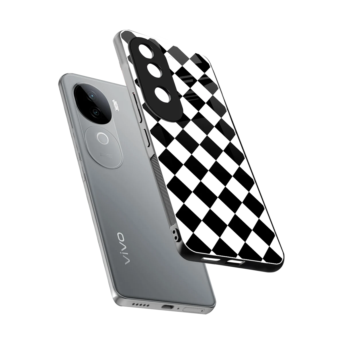 Diamond Check sleek vivo v40e cover with tempered glass back and TPU edges
