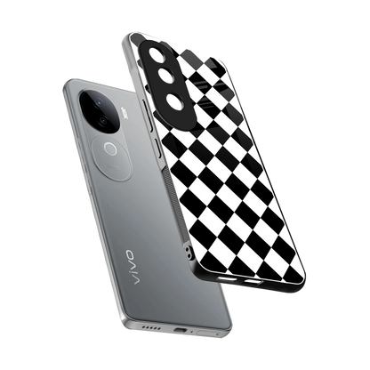 Diamond Check sleek vivo v40e cover with tempered glass back and TPU edges