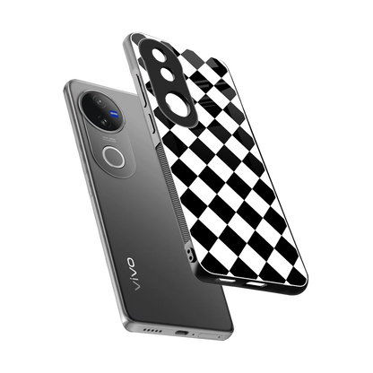 Diamond Check sleek vivo v50 cover with tempered glass back and TPU edges