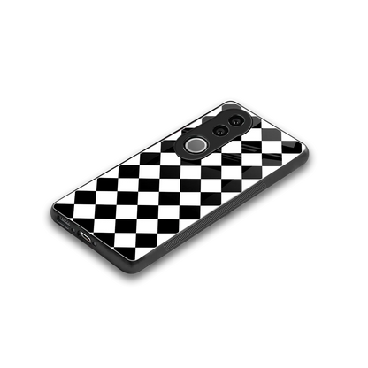 Diamond Check stylish phone case for vivo v50 | glossy glass and slim fit