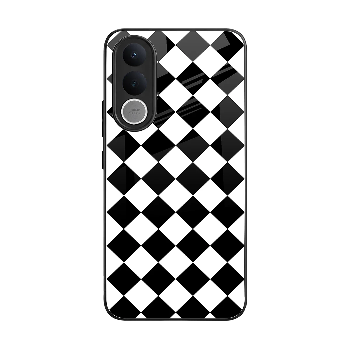 Diamond Check back phone cover | glass case for vivo v70 fe
