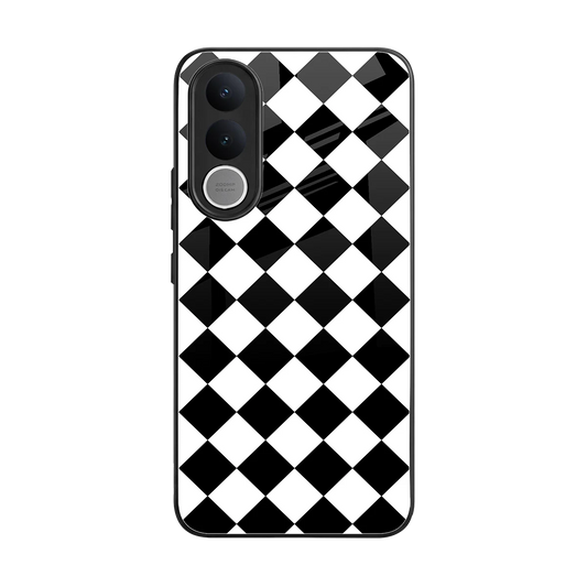 Diamond Check back phone cover | glass case for vivo v70 fe