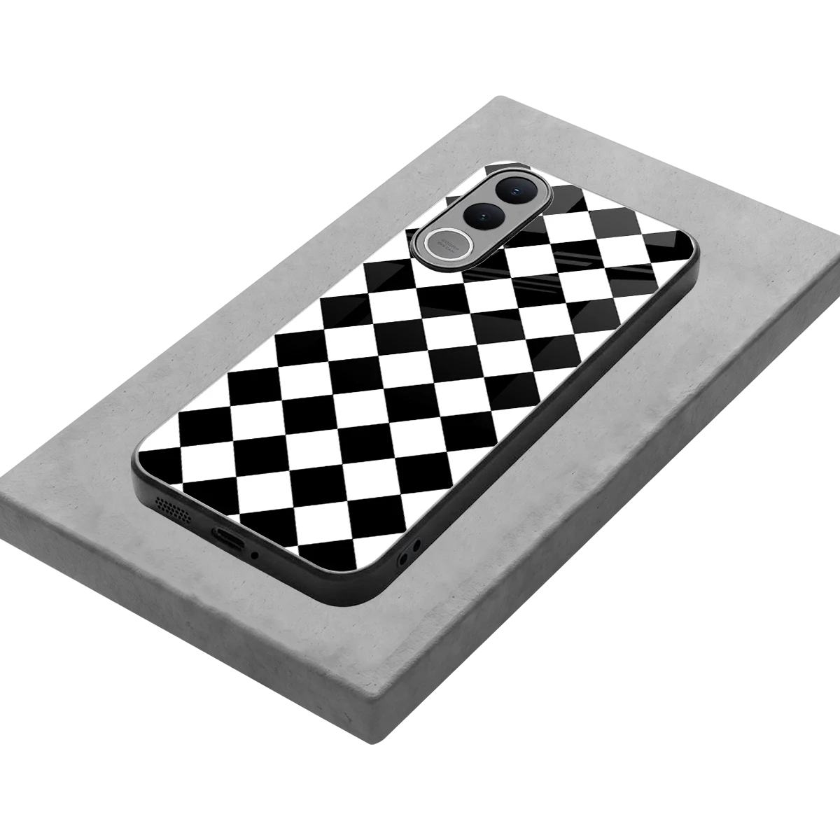 Diamond Check stylish phone case for vivo v70 fe | glossy glass and slim fit