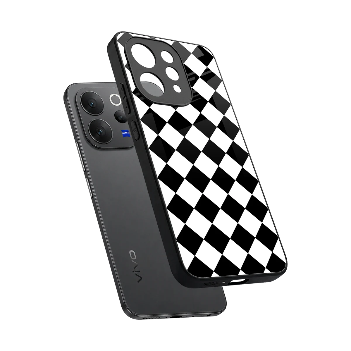 Diamond Check sleek vivo v70 cover with tempered glass back and TPU edges