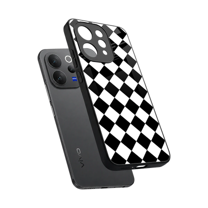 Diamond Check sleek vivo v70 cover with tempered glass back and TPU edges