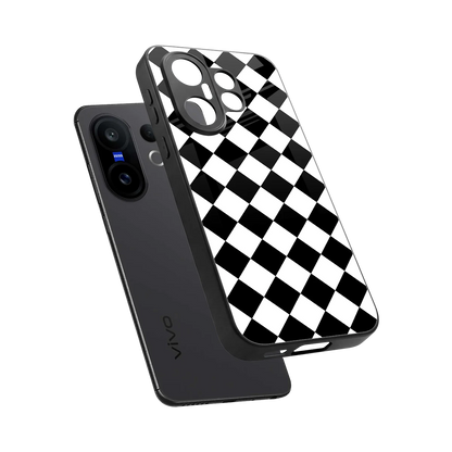 Diamond Check sleek vivo x200 fe cover with tempered glass back and TPU edges