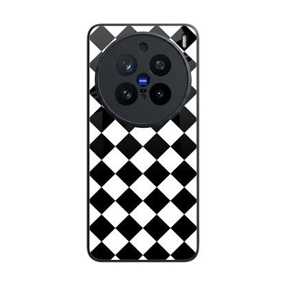 Diamond Check back phone cover | glass case for vivo x200 pro