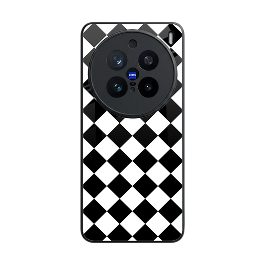 Diamond Check back phone cover | glass case for vivo x200 pro