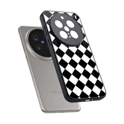 Diamond Check sleek vivo x200 pro cover with tempered glass back and TPU edges