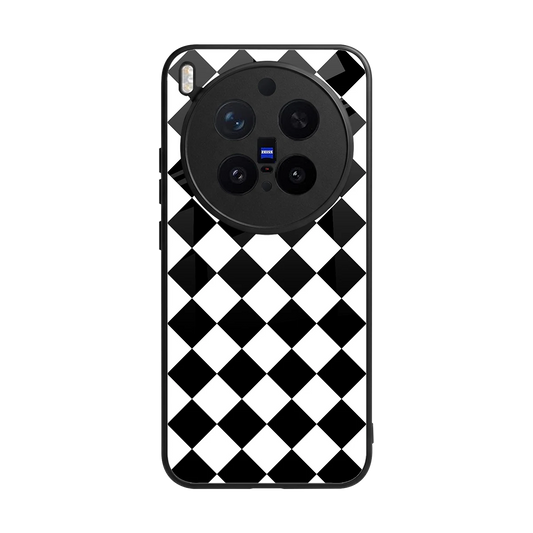 Diamond Check back phone cover | glass case for vivo x300 pro