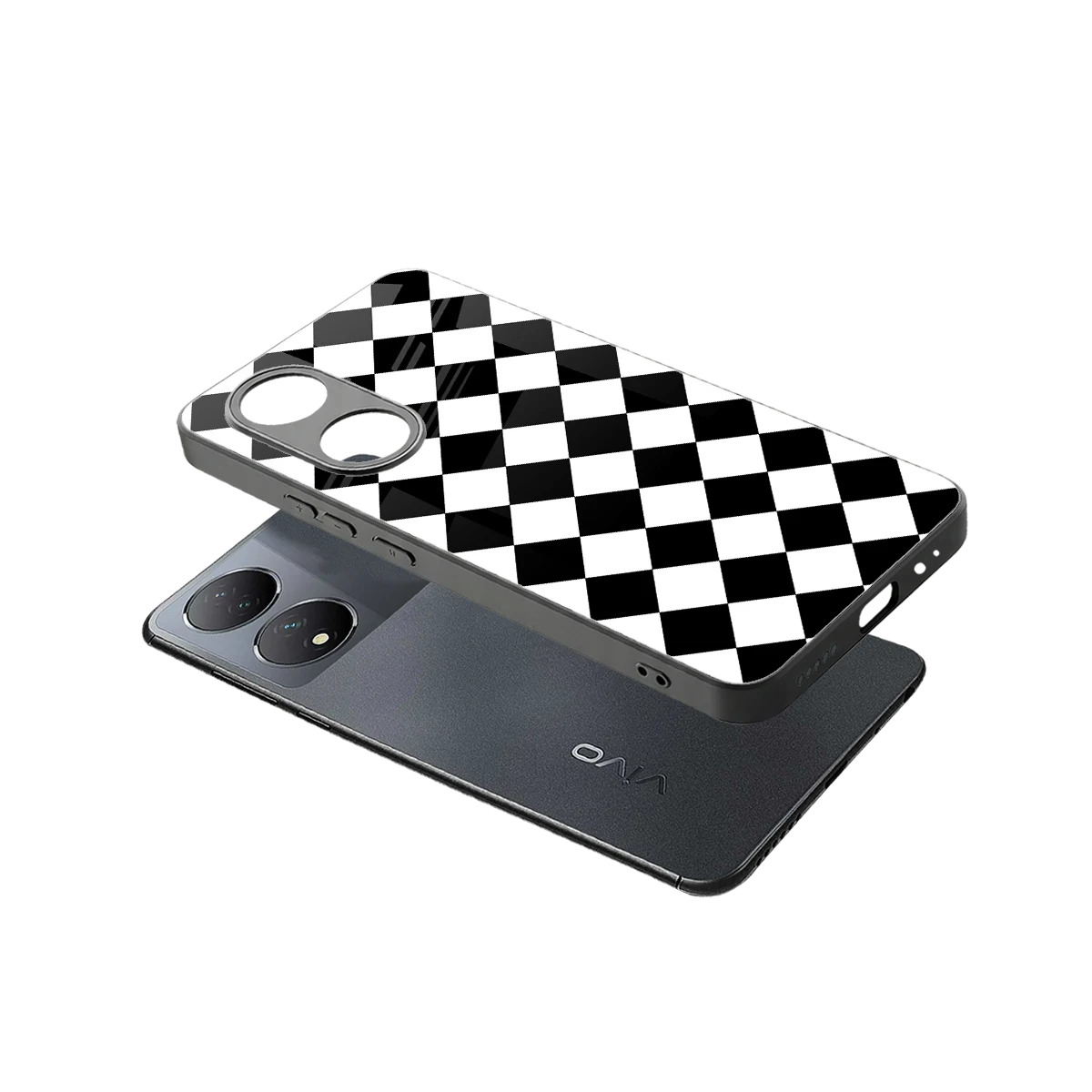 Diamond Check sleek Vivo-y100 cover with tempered glass back and TPU edges