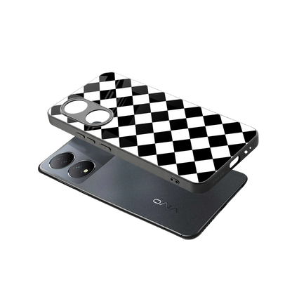 Diamond Check sleek Vivo-y100 cover with tempered glass back and TPU edges
