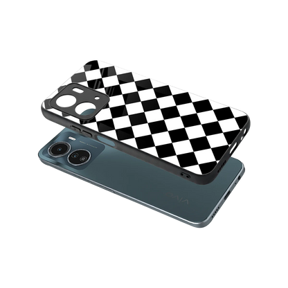 Diamond Check sleek vivo y16 cover with tempered glass back and TPU edges