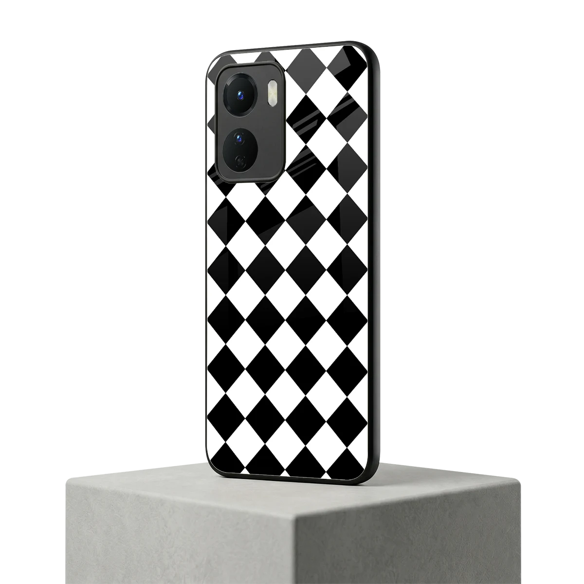 Diamond Check vivo y16 mobile cover | shockproof glass phone case