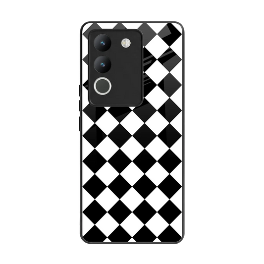 Diamond Check back phone cover | glass case for vivo y200 5g