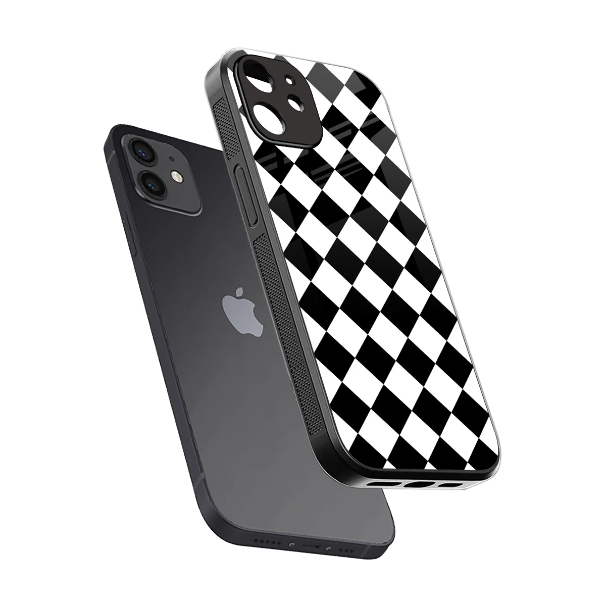 Diamond Check sleek iphone 12 cover with tempered glass back and TPU edges