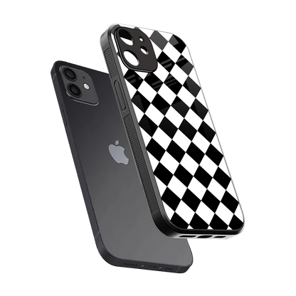 Diamond Check sleek iphone 12 cover with tempered glass back and TPU edges