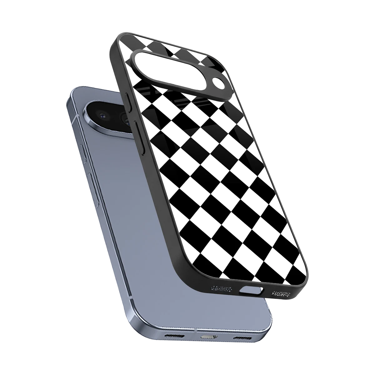 Diamond Check sleek google pixel 10 cover with tempered glass back and TPU edges