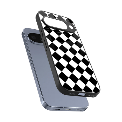 Diamond Check sleek google pixel 10 cover with tempered glass back and TPU edges