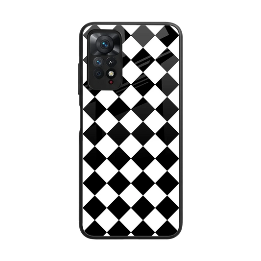 Diamond Check back phone cover | glass case for redmi note 11 pro