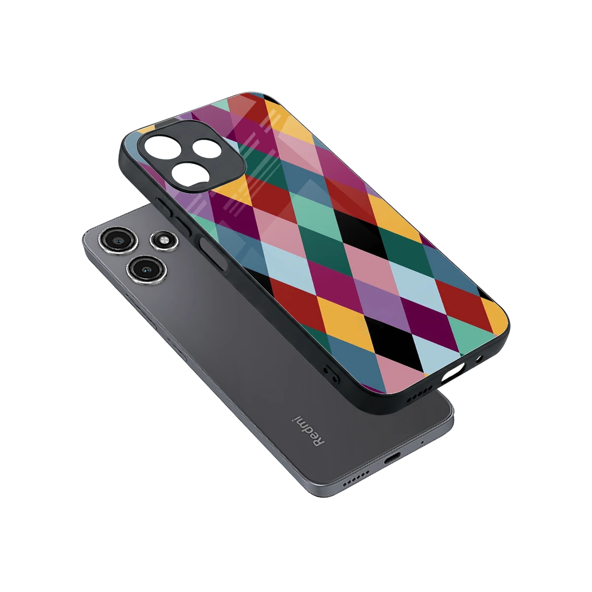 Diamond Palette sleek redmi 12 5g cover with tempered glass back and TPU edges