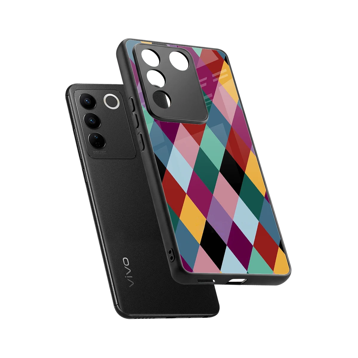 Diamond Palette sleek vivo v27 5g cover with tempered glass back and TPU edges