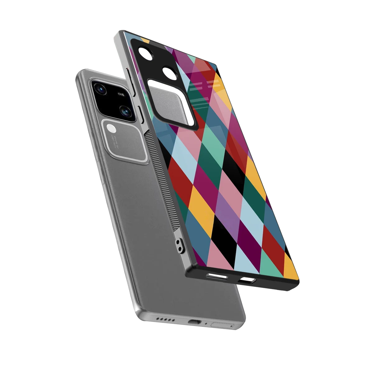 Diamond Palette sleek vivo v30 cover with tempered glass back and TPU edges