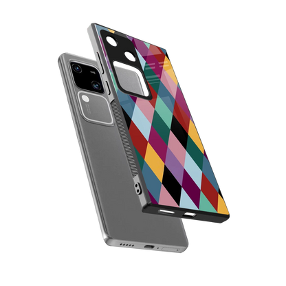 Diamond Palette sleek vivo v30 cover with tempered glass back and TPU edges