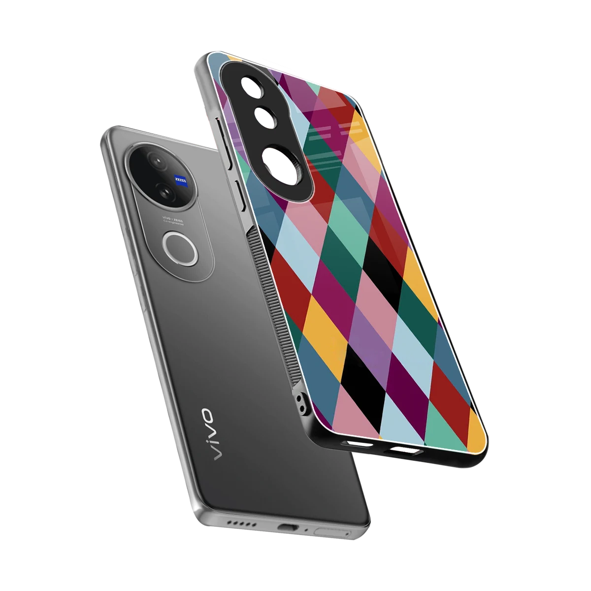 Diamond Palette sleek vivo v50 cover with tempered glass back and TPU edges