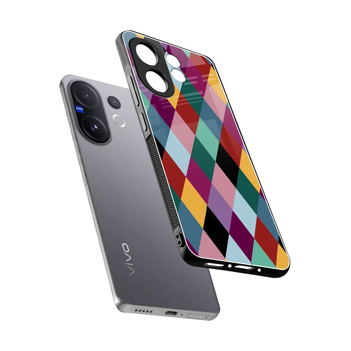 Diamond Palette sleek vivo v60 cover with tempered glass back and TPU edges