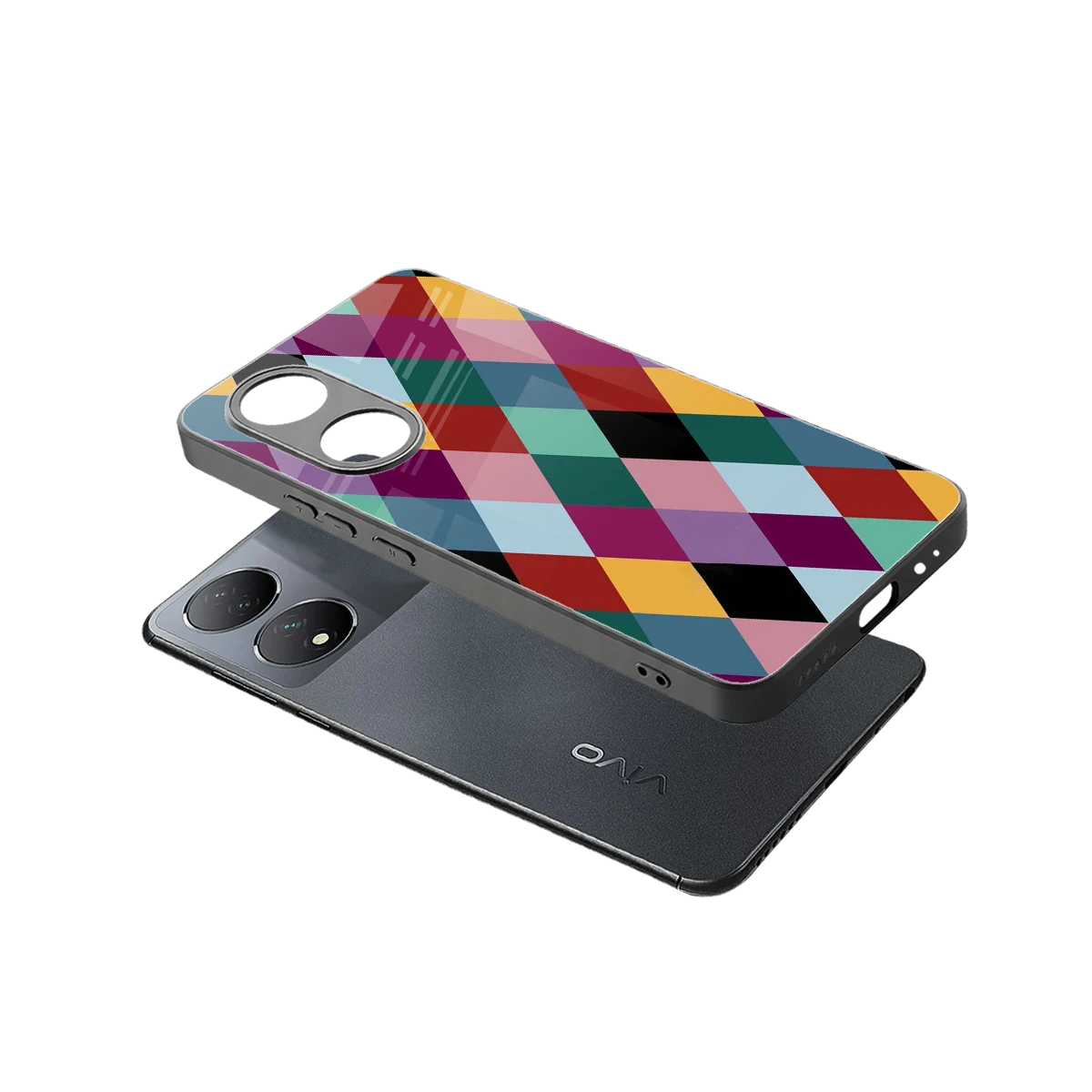 Diamond Palette sleek Vivo-y100 cover with tempered glass back and TPU edges