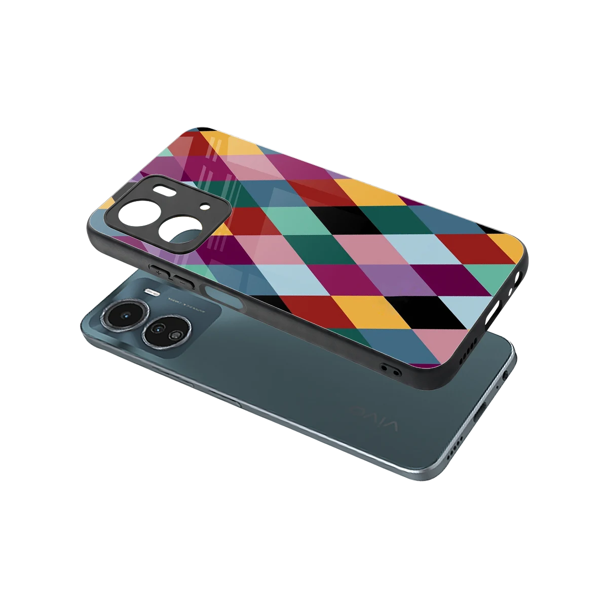 Diamond Palette sleek vivo y16 cover with tempered glass back and TPU edges