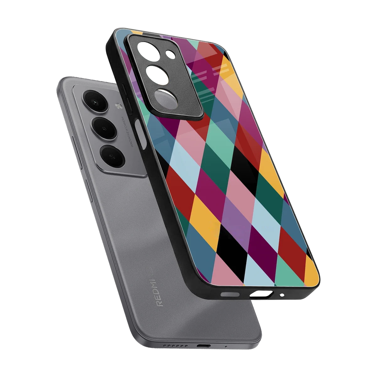 Diamond Palette sleek redmi 15 5g cover with tempered glass back and TPU edges