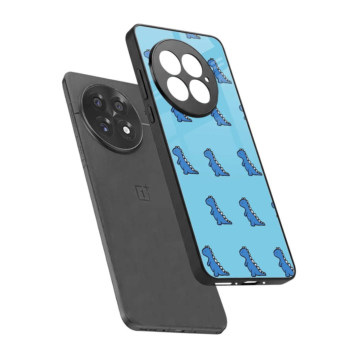 Dino Blue sleek oneplus 13 cover with tempered glass back and TPU edges