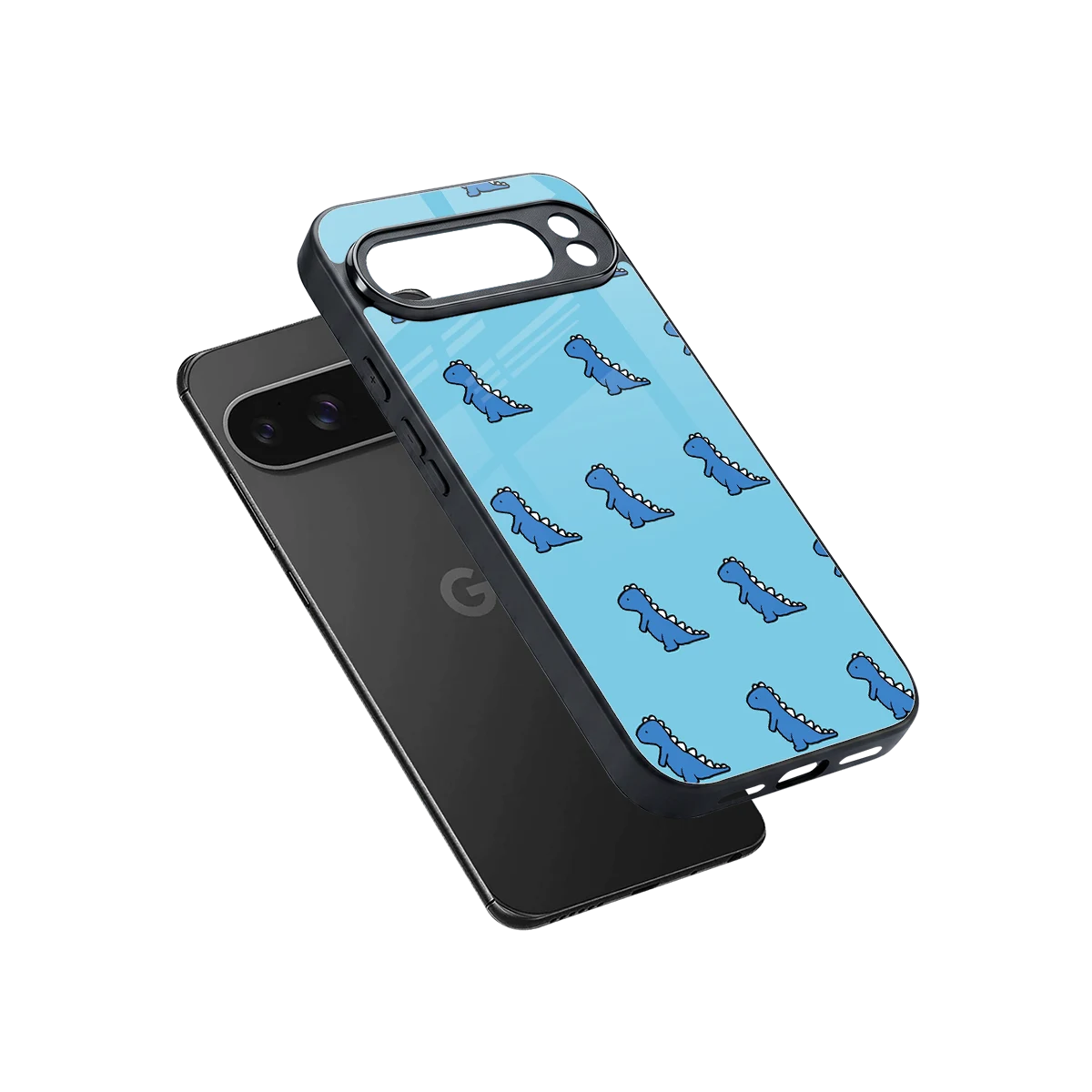 Dino Blue sleek google pixel 10 pro xl cover with tempered glass back and TPU edges