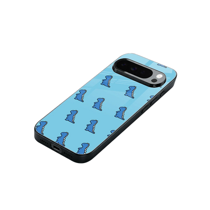 Dino Blue stylish phone case for google pixel 10 pro xl | glossy glass and slim fit