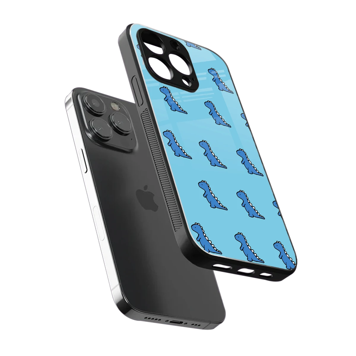 Dino Blue sleek iphone 13 pro cover with tempered glass back and TPU edges