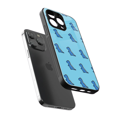 Dino Blue sleek iphone 13 pro cover with tempered glass back and TPU edges