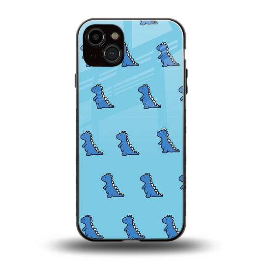 Dino Blue back phone cover | glass case for iphone 14 plus