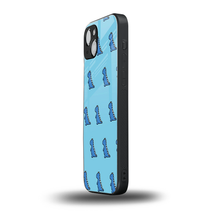 Dino Blue iphone 14 plus mobile cover | shockproof glass phone case