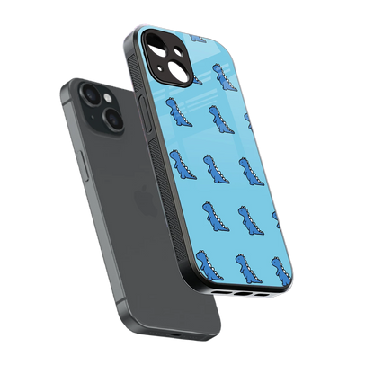 Dino Blue sleek iphone 15 cover with tempered glass back and TPU edges