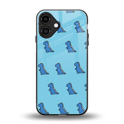 Dino Blue back phone cover | glass case for iphone 16 plus
