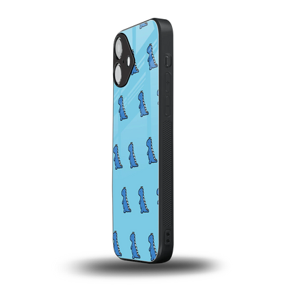Dino Blue iphone 16 plus mobile cover | shockproof glass phone case