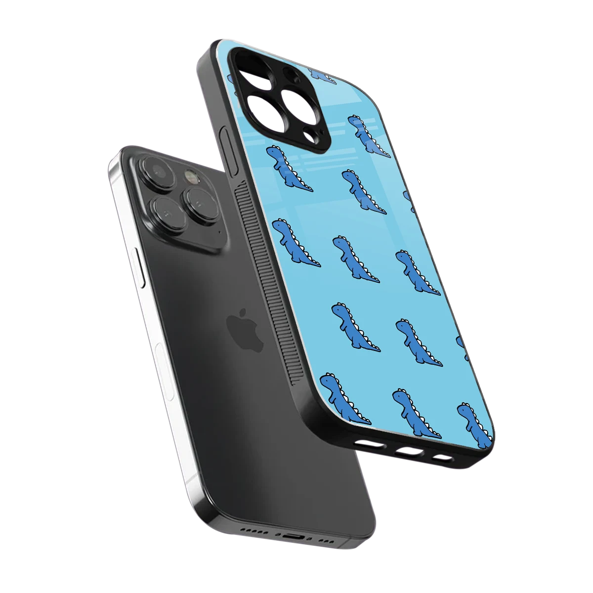 Dino Blue sleek iphone 16 pro max cover with tempered glass back and TPU edges